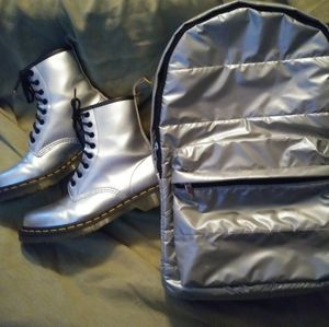 Dr. Martens Silver Vegan Boots sz 8 Silver Backpac